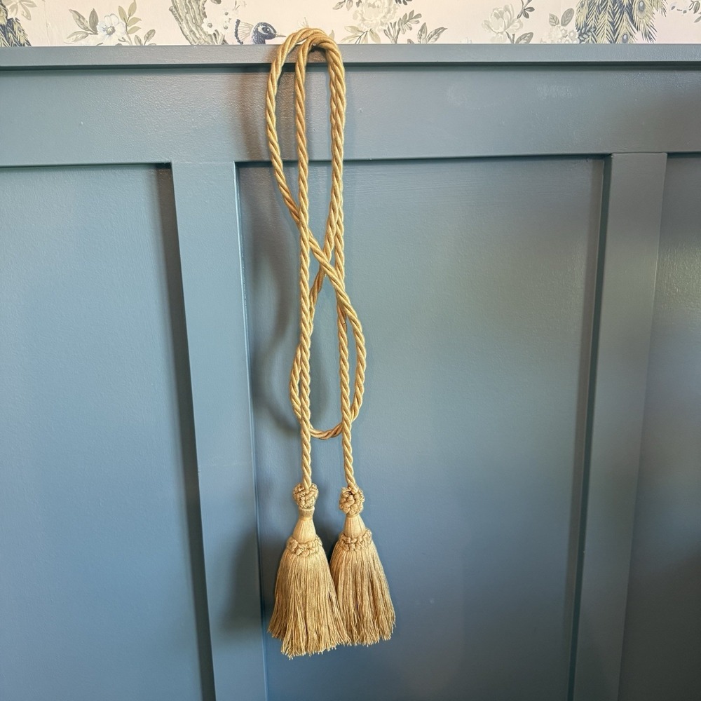Vintage‎ 90's Decorative Tassel Tieback 44" Gold Beige Fringe Rope Drapes